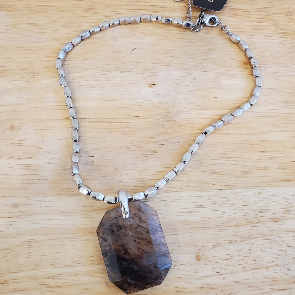Cookie Lee Silver Necklace with Brown Pendant